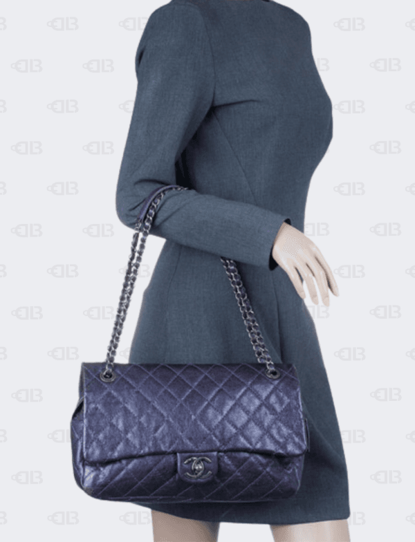 Chanel Purple Easy Flap Bag Quilted Caviar Jumbo