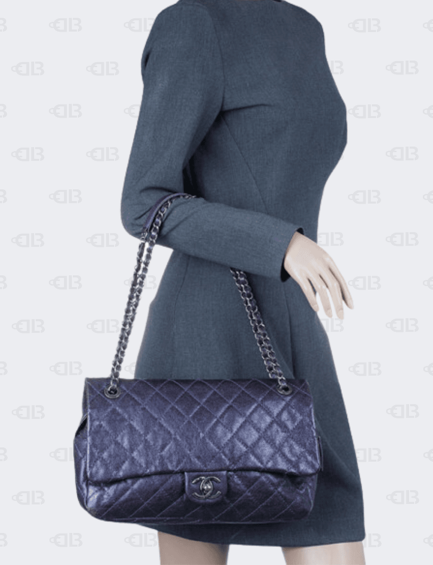 Chanel Purple Easy Flap Bag Quilted Caviar Jumbo