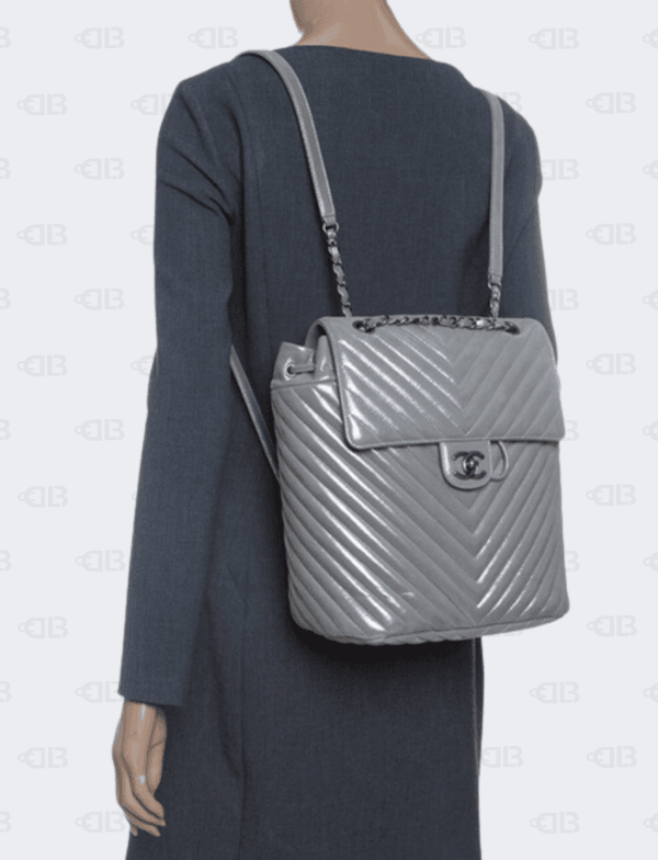 Chanel Metallic Chevron Calf Leather Drawstring Backpack