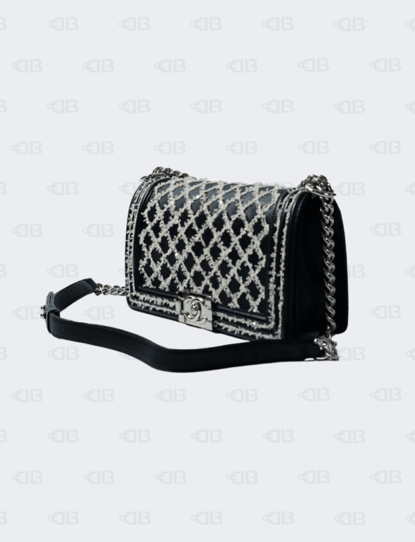 Chanel Sequins Stitch Boy Bag Black Leather Pony Style Calfskin Bag