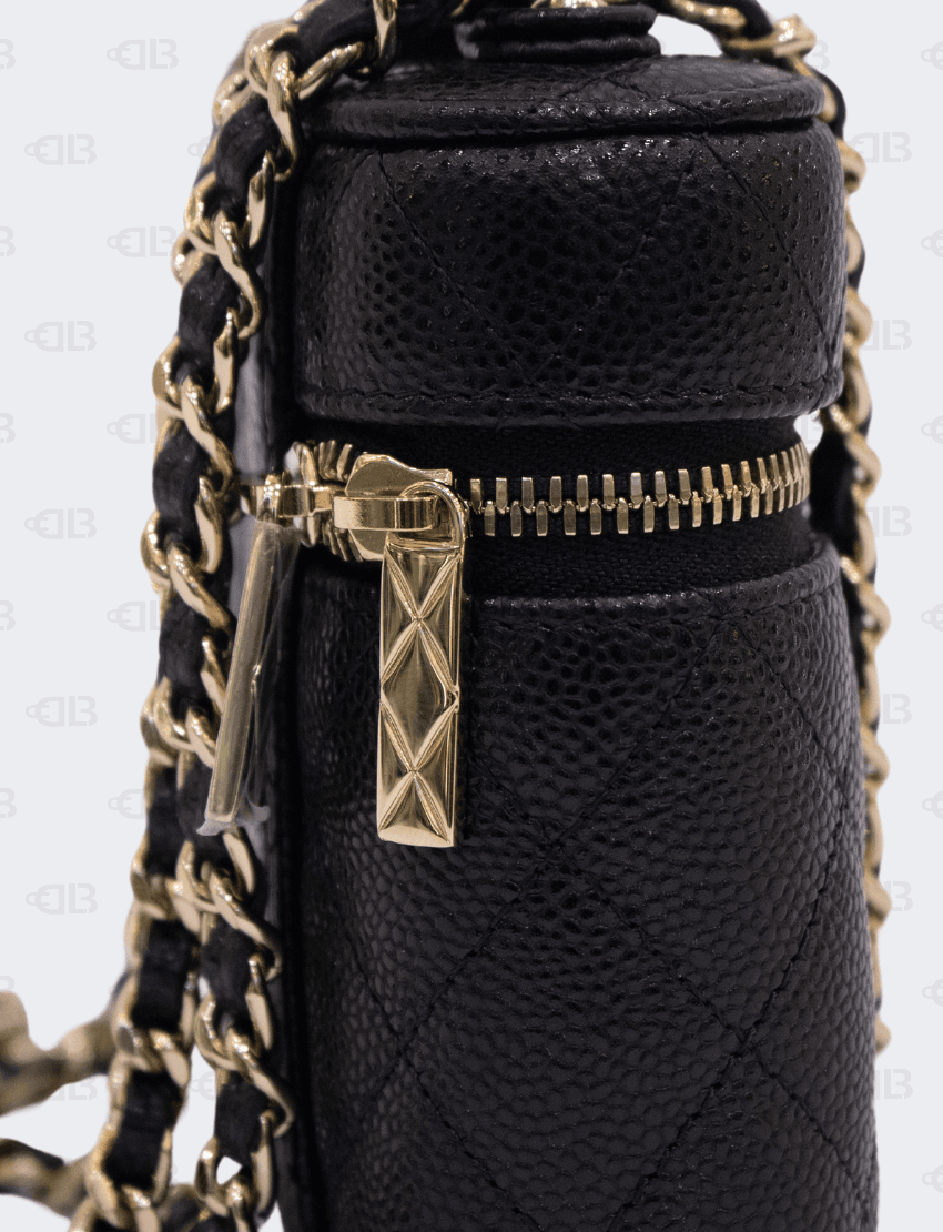 Chanel Caviar Quilted Small Handle with Care Vanity Case With Chain Black