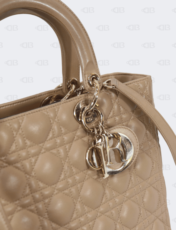 Lady Dior Beige Cannage Quilted Leather Large