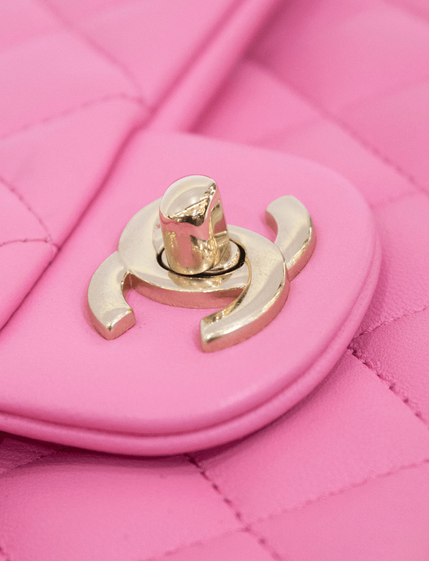 Chanel Mini Rectangular Flap bag with Top Handle Pink Lambskin Light Gold Hardware