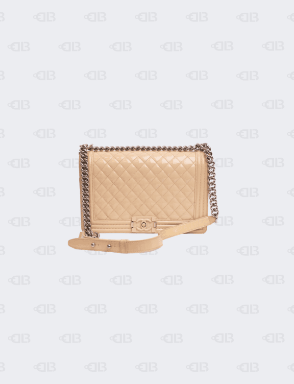 Chanel Beige Patent Calfskin New Medium Boy Flap Bag