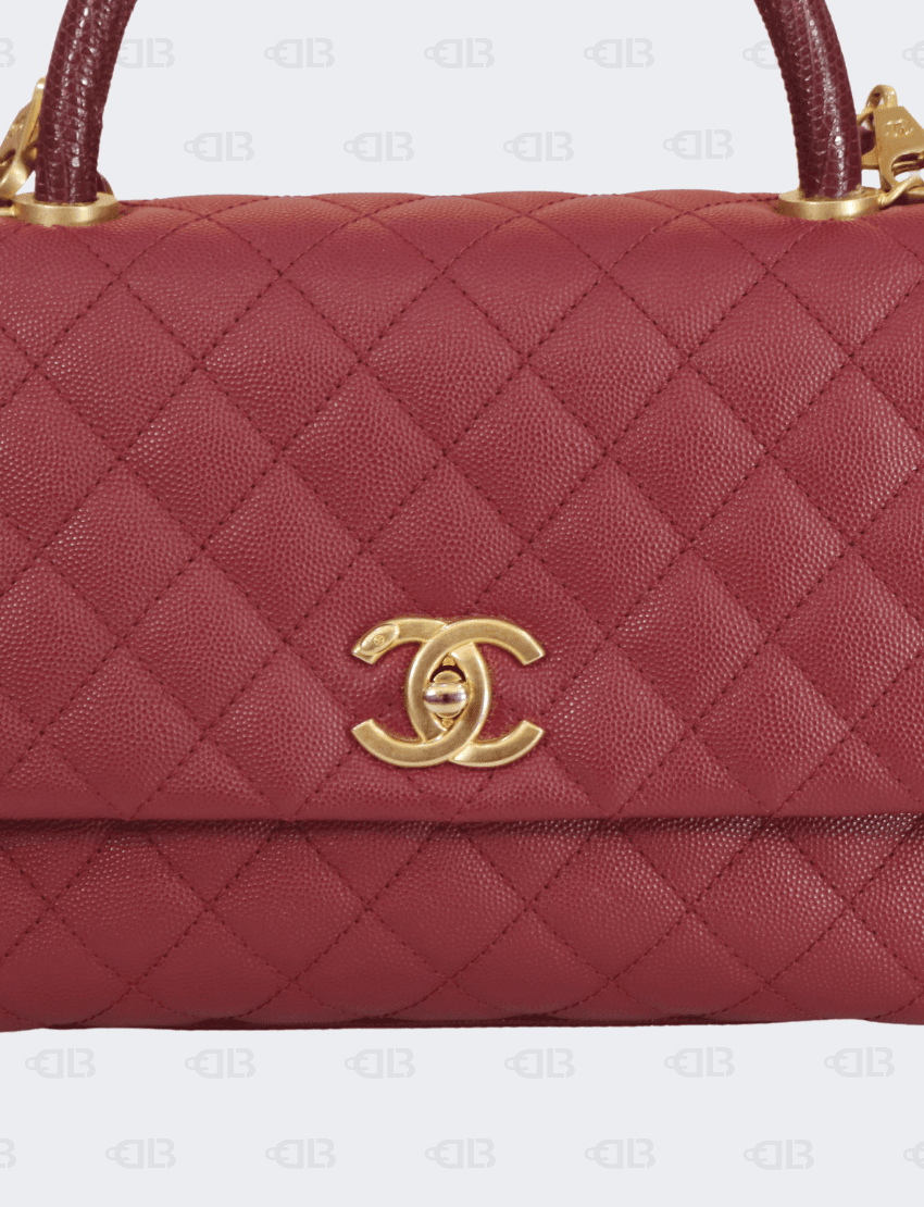 Chanel Caviar LIzard Quilted Coco Handle Flap Red Bag