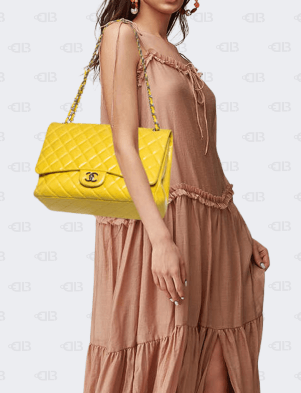 Chanel Yellow Quilted Leather Maxi Classic Single Flap Bag