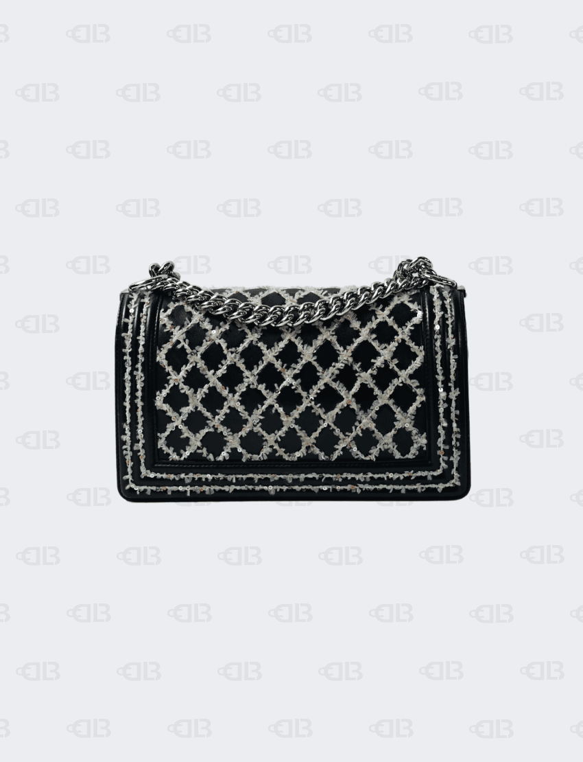 Chanel Sequins Stitch Boy Bag Black Leather Pony Style Calfskin Bag