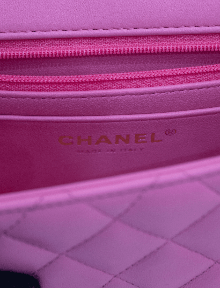 Chanel Mini Rectangular Flap bag with Top Handle Pink Lambskin Light Gold Hardware