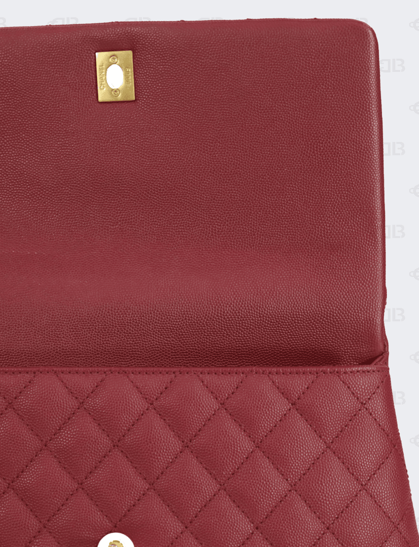 Chanel Caviar LIzard Quilted Coco Handle Flap Red Bag