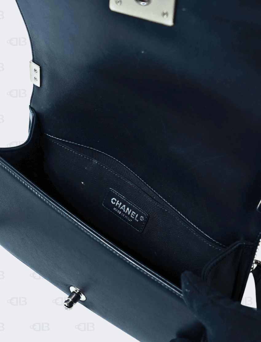 Chanel Sequins Stitch Boy Bag Black Leather Pony Style Calfskin Bag