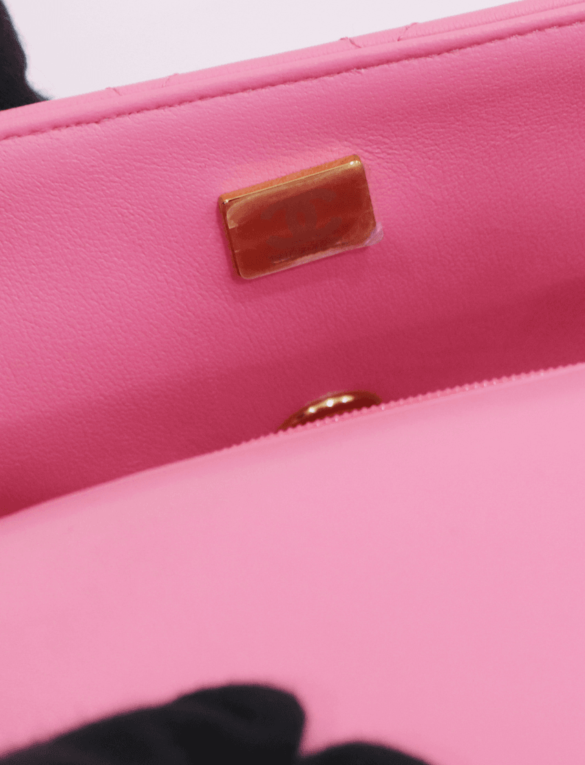 Chanel Mini Rectangular Flap bag with Top Handle Pink Lambskin Light Gold Hardware