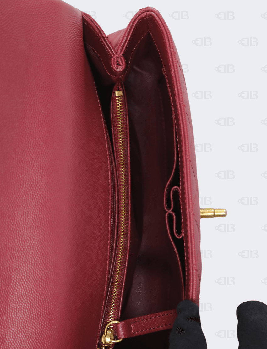 Chanel Caviar LIzard Quilted Coco Handle Flap Red Bag