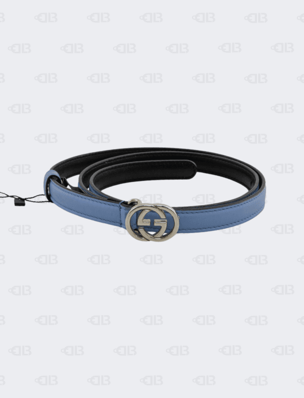 Gucci Light Blue Smooth Leather Slim Double G Belt