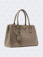 Prada Grey Saffiano Lux Leather Small Galleria Double Zip Tote