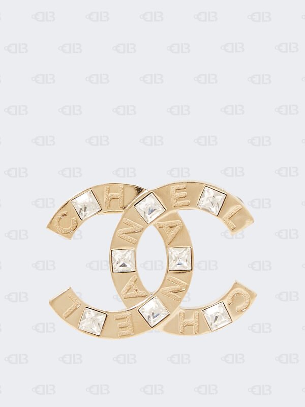 Chanel Baguette Crystal Logo CC Broouch Gold