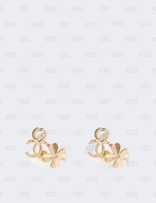 Chanel Crystal Shamrock CC Heart Earrings Gold