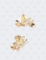 Chanel Crystal Shamrock CC Heart Earrings Gold
