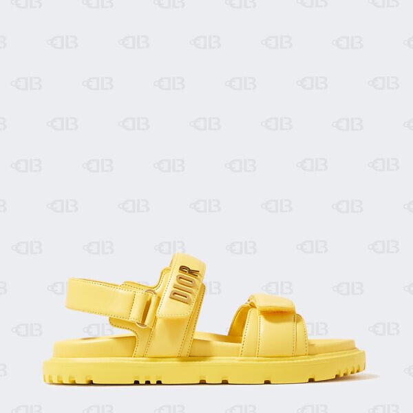 Dior Dioract Sandal In Saffron Yellow Lambskin With Rubber Sole Gold-finish Metal