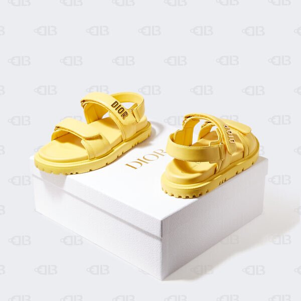 Dior Dioract Sandal In Saffron Yellow Lambskin With Rubber Sole Gold-finish Metal