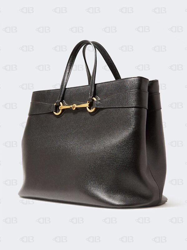 Gucci Black Leather Medium Bright Bit Top Handle Bag