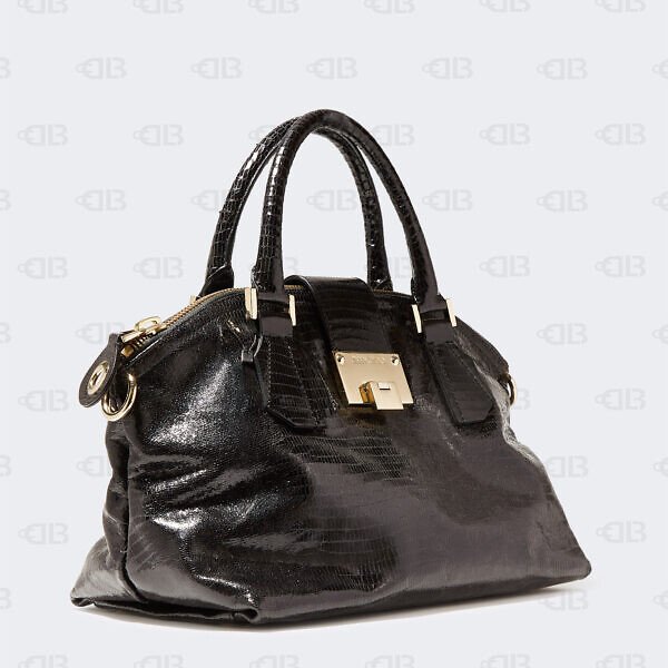 Jimmy Choo Black Lizard Effect Leather Rosa Satchel