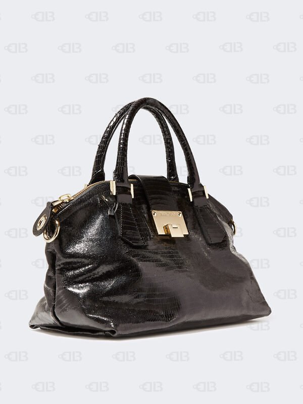 Jimmy Choo Black Lizard Effect Leather Rosa Satchel