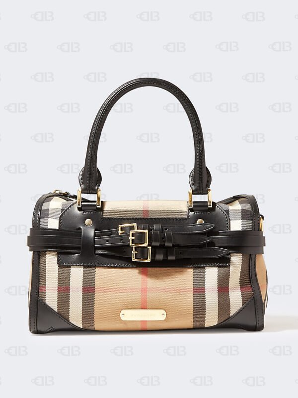 Burberry Black/Beige House Check Fabric and Leather Bridle Chester Bowling Bag