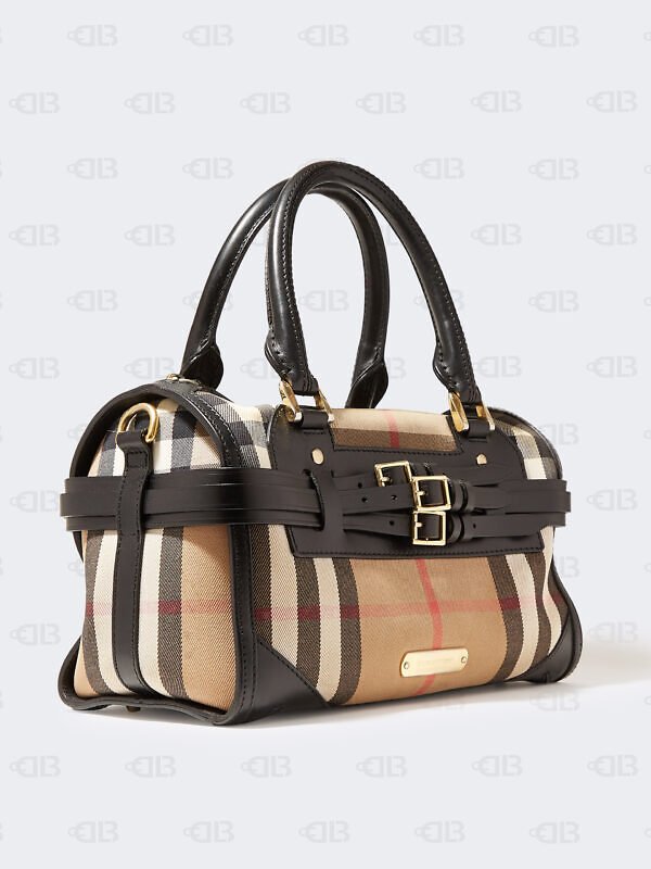 Burberry Black/Beige House Check Fabric and Leather Bridle Chester Bowling Bag