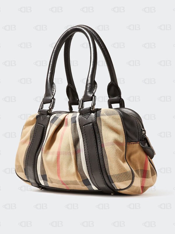 Burberry Black/Beige House Check Canvas and Leather Small Phoebe Hobo