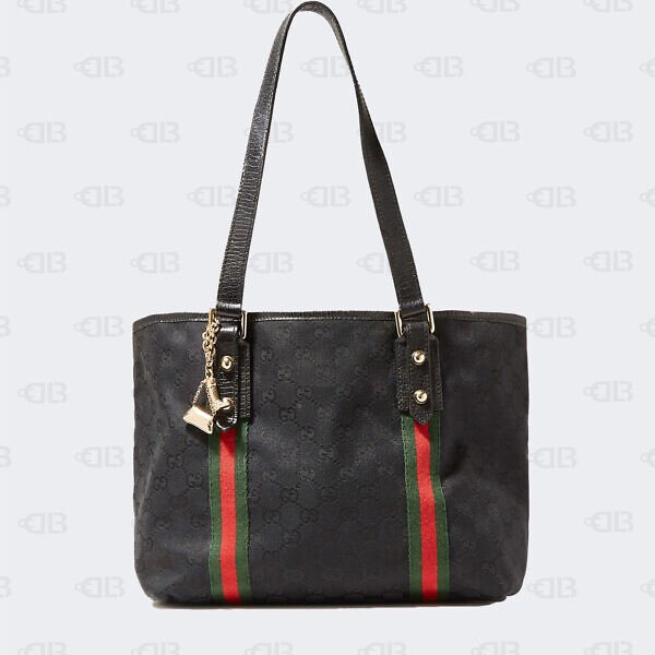 Gucci tote bag sherry line gg pattern charm black shoulder bag