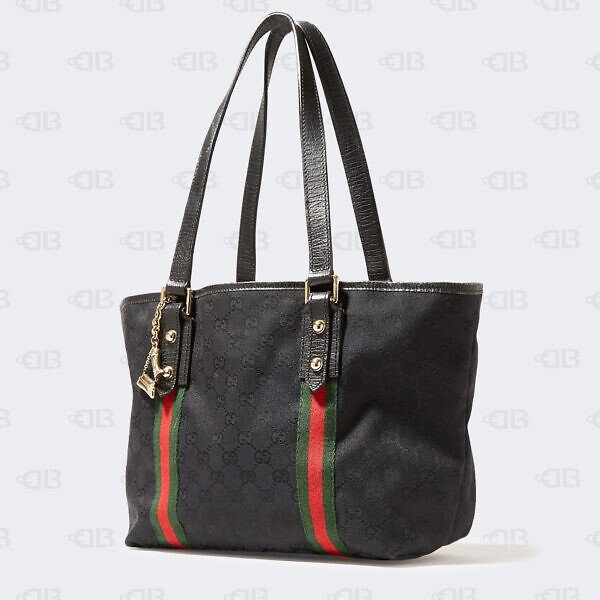 Gucci tote bag sherry line gg pattern charm black shoulder bag