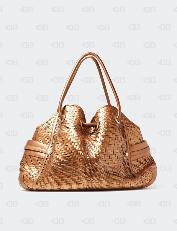 Cole Haan XL Genevieve Denney Woven Leather Saddle Bronze Cognac D Lady Boss Luxury Boutique