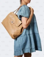 CHANEL  Calfskin Large Front Flap Tote Beige