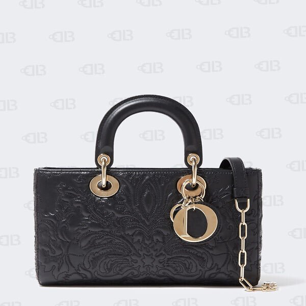 Christian Dior Medium Lady D-joy Bag Black Quilted-Effect Lambskin with Ornamental Motif