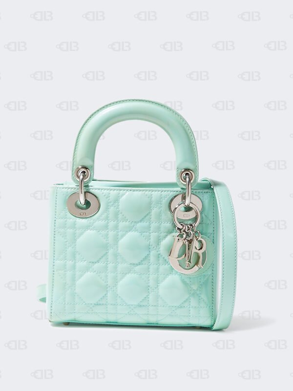 Christian Dior Aqua Blue Cannage Patent Leather Mini Chain Lady Dior Tote