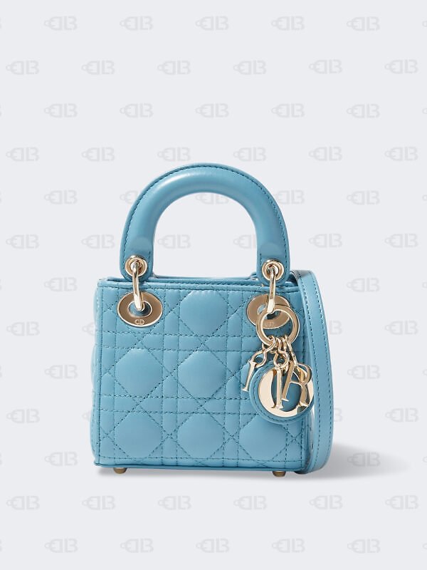 Christian Dior Lambskin Cannage Lady Dior Light Blue Micro