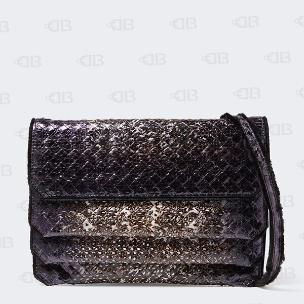 Bottega Veneta Iridescent Snakeskin Three-Flap Clutch