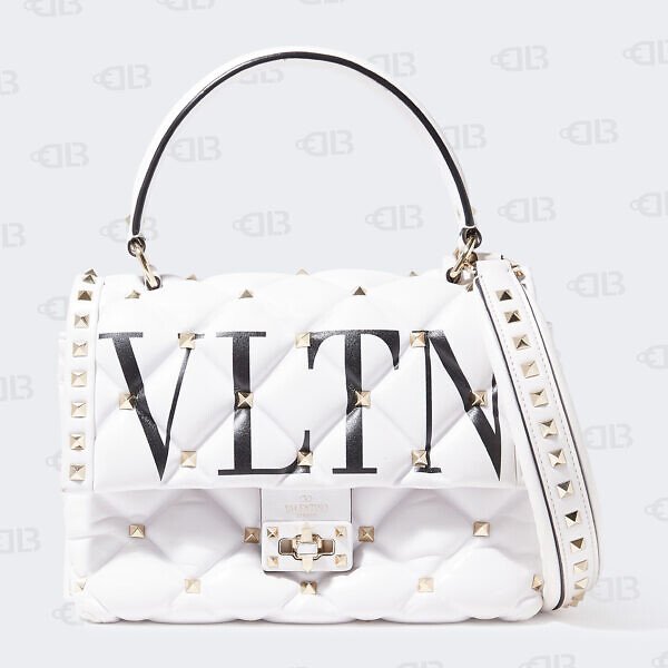 Valentino White Quilted Leather VLTN Candystud Top Handle Bag