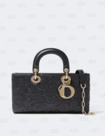 Christian Dior Medium Lady D-joy Bag Black Quilted-Effect Lambskin with Ornamental Motif