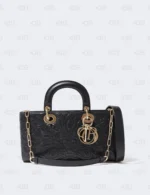 Christian Dior Medium Lady D-joy Bag Black Quilted-Effect Lambskin with Ornamental Motif