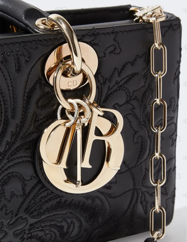 Christian Dior Medium Lady D-joy Bag Black Quilted-Effect Lambskin with Ornamental Motif