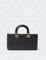 Christian Dior Medium Lady D-joy Bag Black Quilted-Effect Lambskin with Ornamental Motif