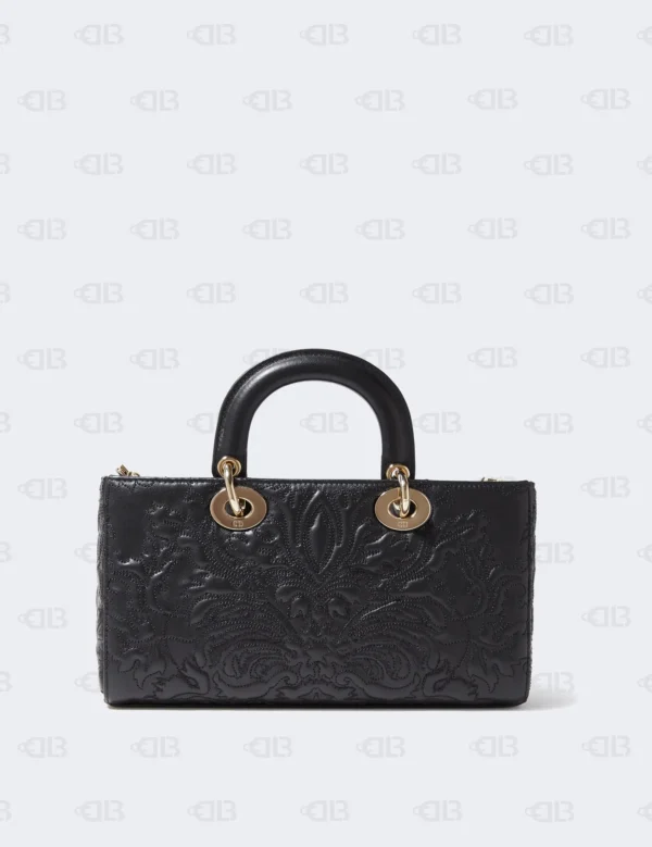 Christian Dior Medium Lady D-joy Bag Black Quilted-Effect Lambskin with Ornamental Motif