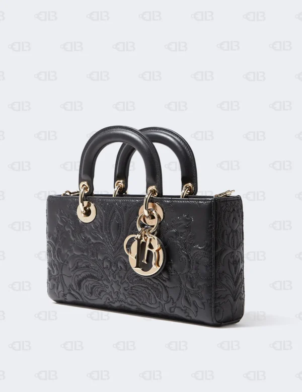 Christian Dior Medium Lady D-joy Bag Black Quilted-Effect Lambskin with Ornamental Motif