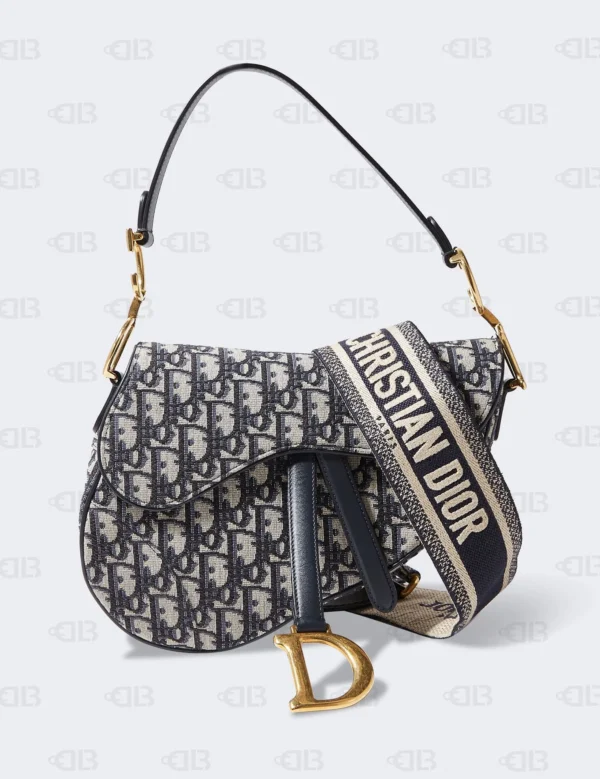 Christian Dior Blue Oblique Jacquard Saddle Bag