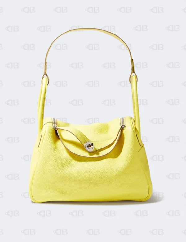 Hermes Lime Taurillon Clemence Leather Palladium Plated Lindy 30 Bag