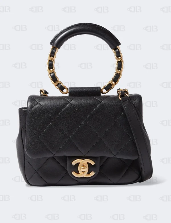 Chanel - Lambskin Quilted Small Circular Handle Bag Black