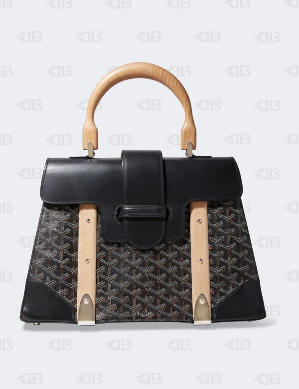 Goyard Black Coated Canvas and Leather PM Saigon Top Handle Bag