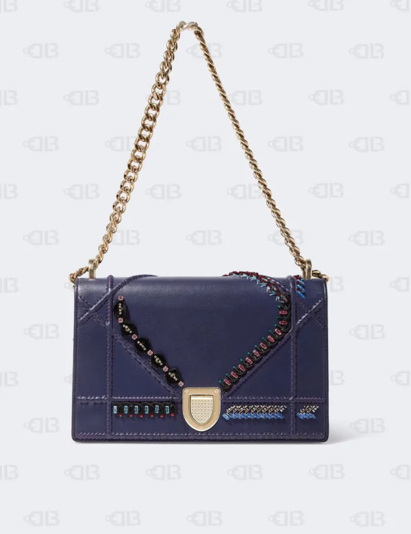 Christian Dior Blue Violet Diorama Crystal Embellished Medium Bag
