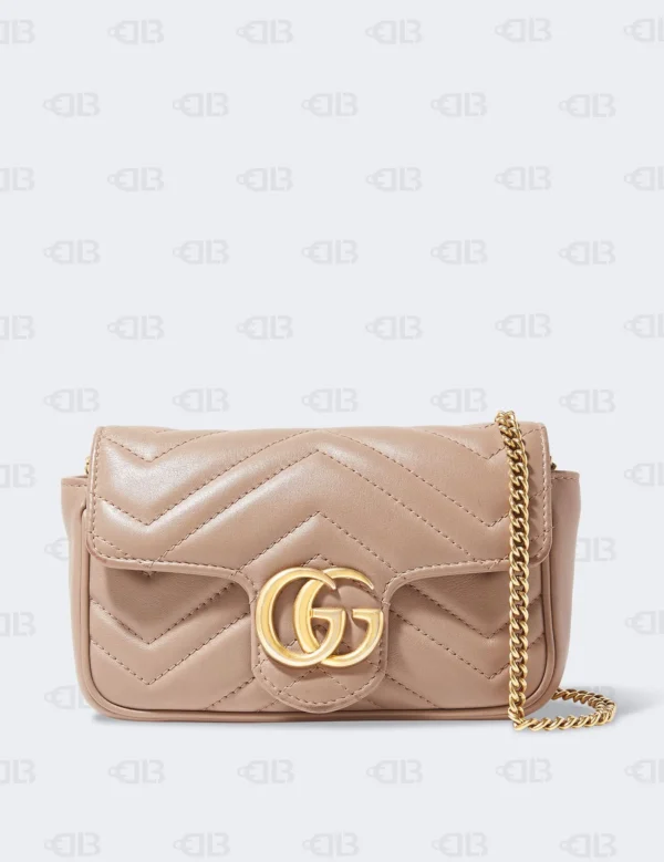 Gucci Beige Matelassé Leather Super Mini GG Marmont Shoulder Bag